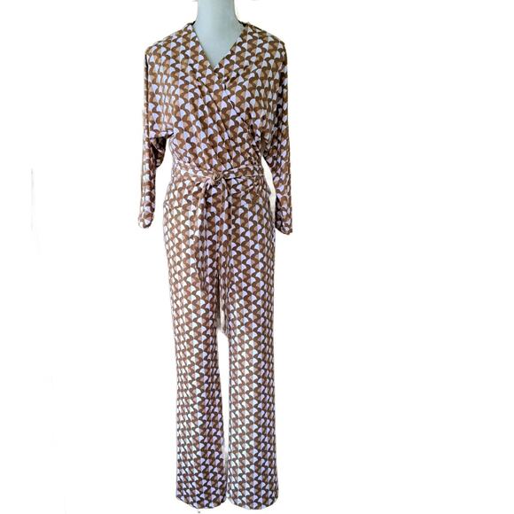 J McLaughlin Jersey Tie Waist Wrap Top Medium Retro Brown Dolman Sleeve Fall - Picture 8 of 8